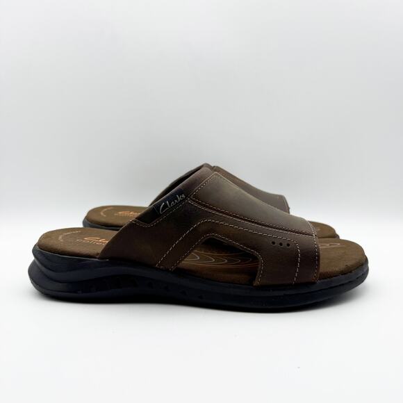Clarks Mens Walkford Band Sandals US 7 Dark Brown Beeswax Leather Slip On NIB main image 11